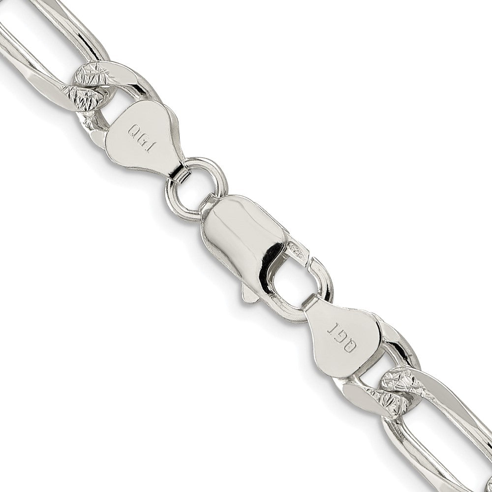 Sterling Silver Rhodium-plated 8mm Pave Flat Figaro Chain
