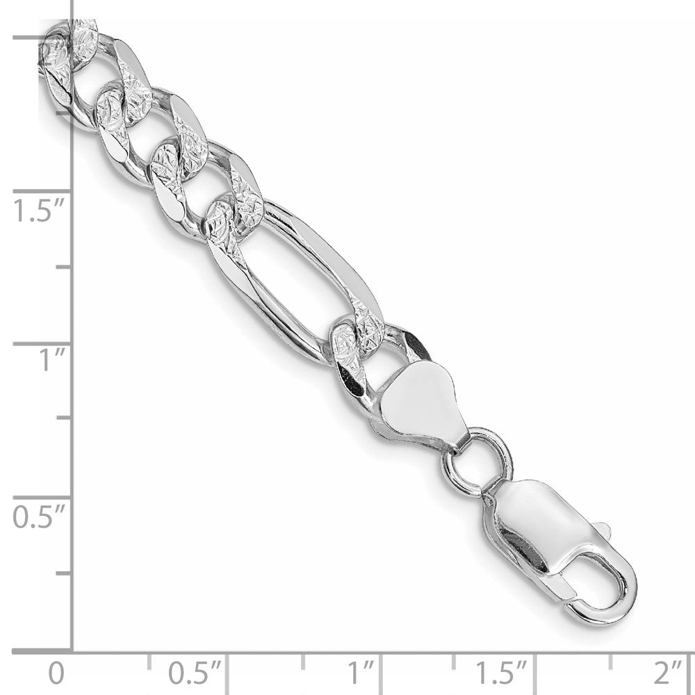 Sterling Silver Rhodium-plated 8mm Pavé Flat Figaro Chain