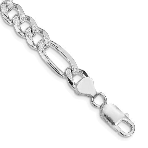 Sterling Silver Rhodium-plated 8mm Pavé Flat Figaro Chain