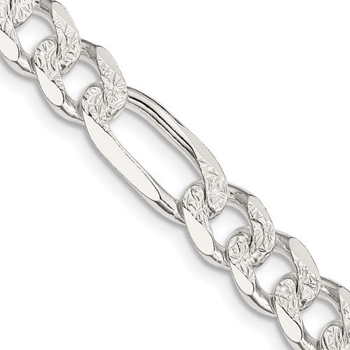 Sterling Silver 8mm Pavé Flat Figaro Chain