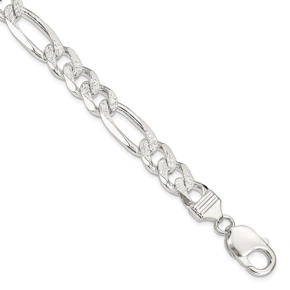 Sterling Silver 9.5mm Pavé Flat Figaro Chain