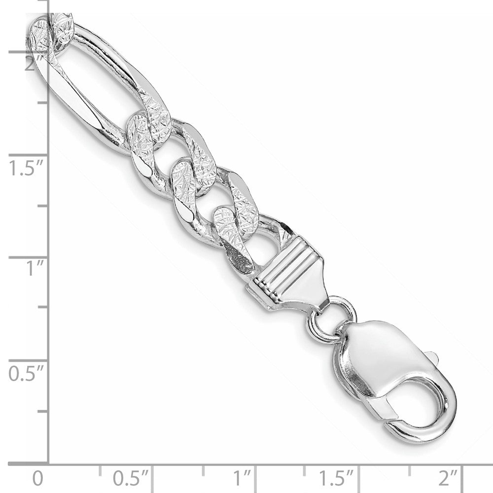 Sterling Silver Rhodium-plated 9.5mm Pavé Flat Figaro Chain