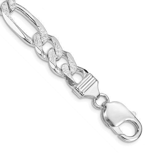 Sterling Silver Rhodium-plated 9.5mm Pavé Flat Figaro Chain