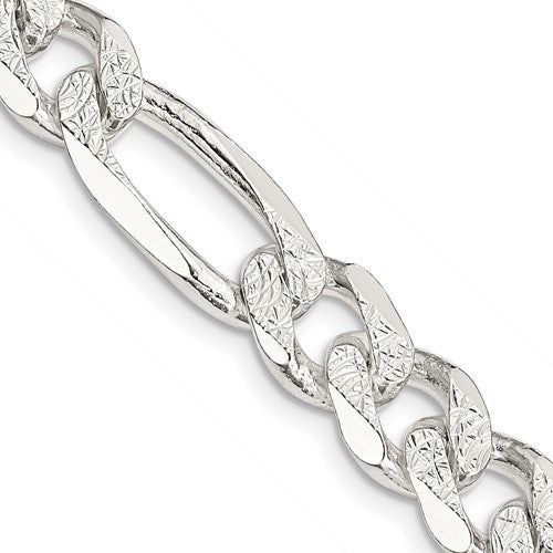 Sterling Silver 9.5mm Pavé Flat Figaro Chain