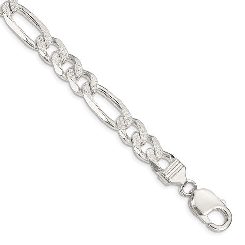 Sterling Silver 11.0mm Pavé Flat Figaro Chain