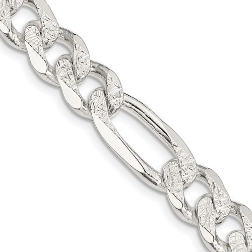 Sterling Silver 11.0mm Pavé Flat Figaro Chain