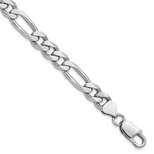Sterling Silver Rhodium-plated 7.75mm Figaro Chain