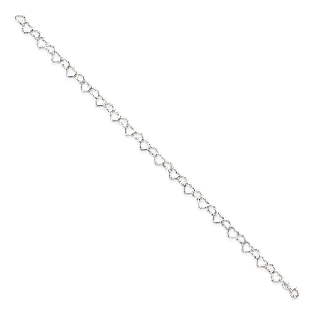 Sterling Silver Fancy Heart Link 9in. Anklet