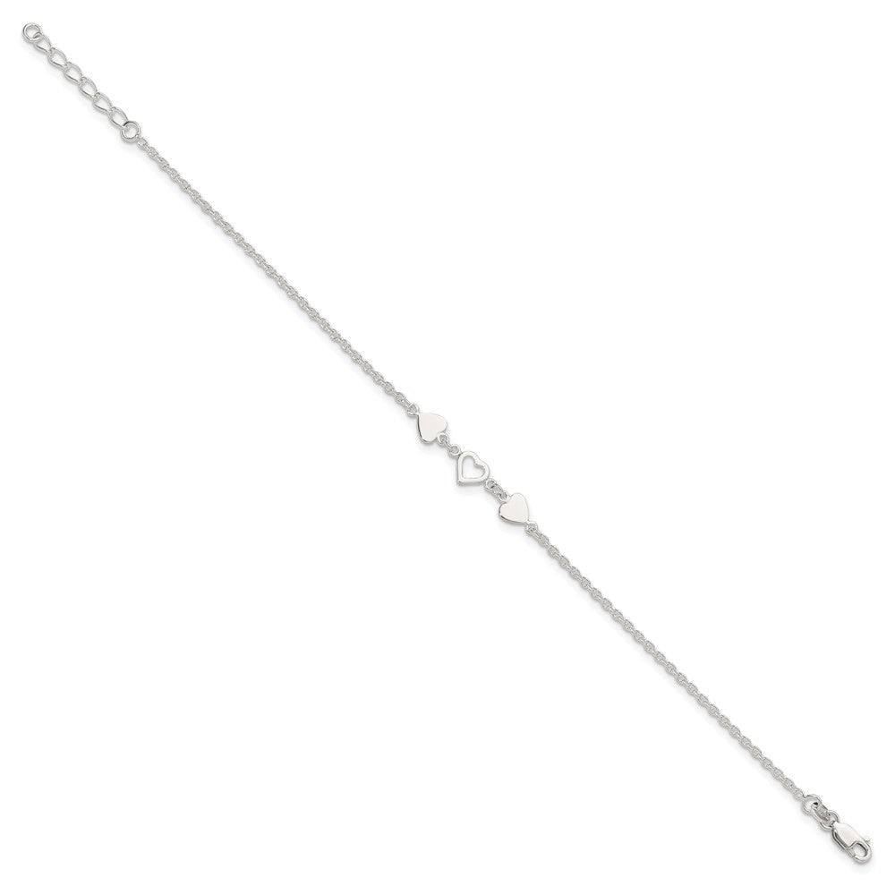 Sterling Silver 8 inch Plus 1in ext.Heart Link Anklet