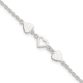 Sterling Silver 9 inch Plus 1in ext.Heart Link Anklet