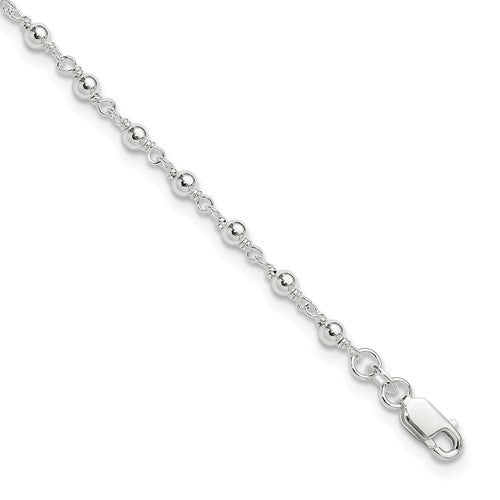 Sterling Silver Fancy Bead 9 inch Plus1 inch Extension Anklet