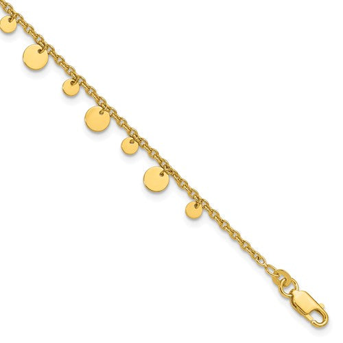 Sterling Silver Gold-tone Dangling Circle 9in Plus 1 in ext Anklet