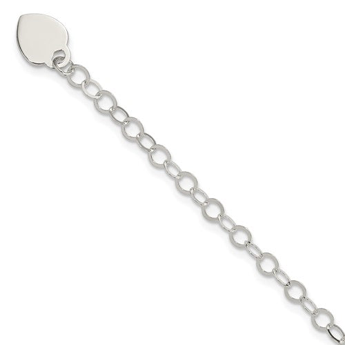 Sterling Silver Engraveable Heart Charm 7.25 inch Bracelet