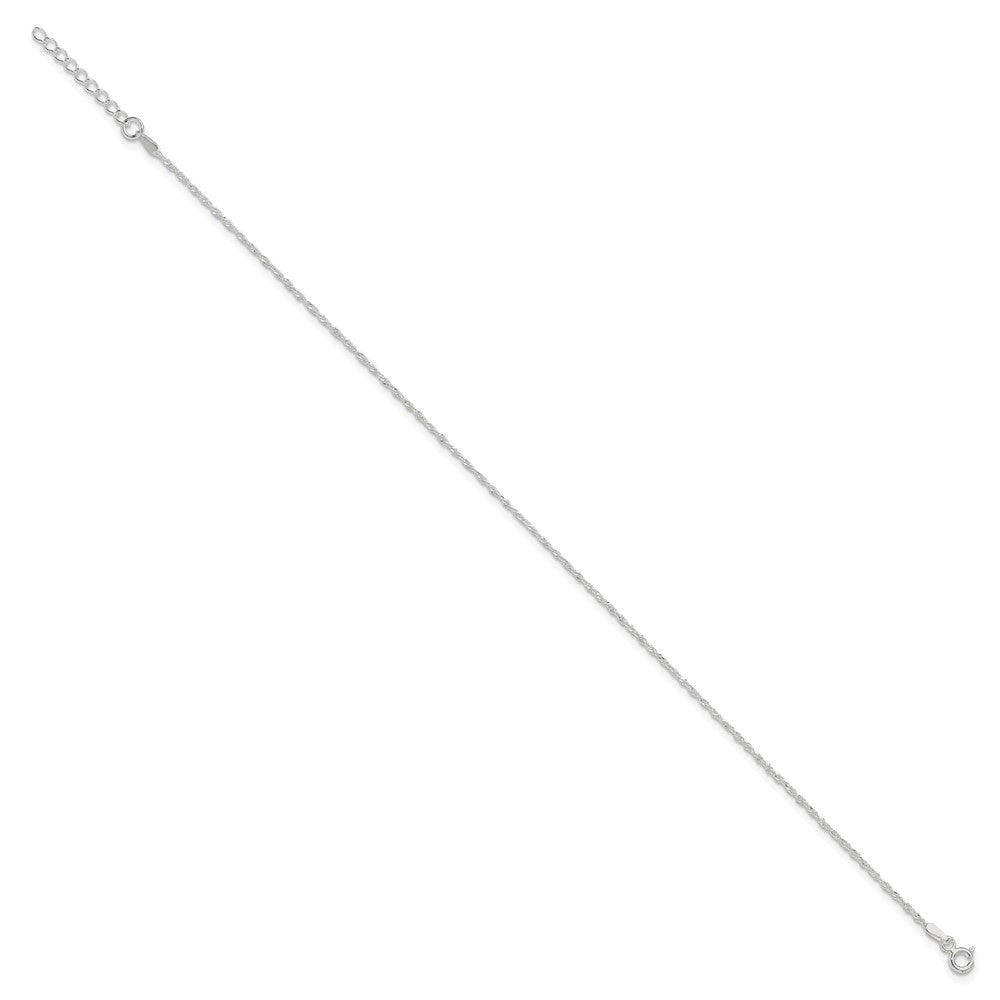 Sterling Silver 1.3mm Singapore 10in Plus 1in ext. Chain Anklet