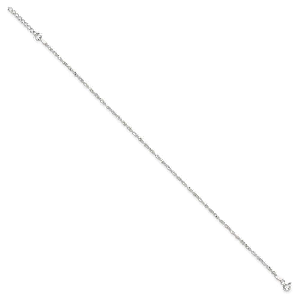 Sterling Silver 1.5mm Singapore 10in Plus 1in ext. Anklet