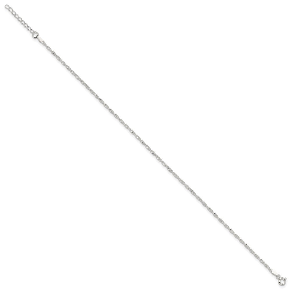 Sterling Silver 1.8mm Singapore 10in Plus 1in ext. Chain Anklet