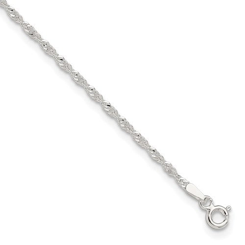 Sterling Silver 1.8mm Singapore 10in Plus 1in ext. Chain Anklet