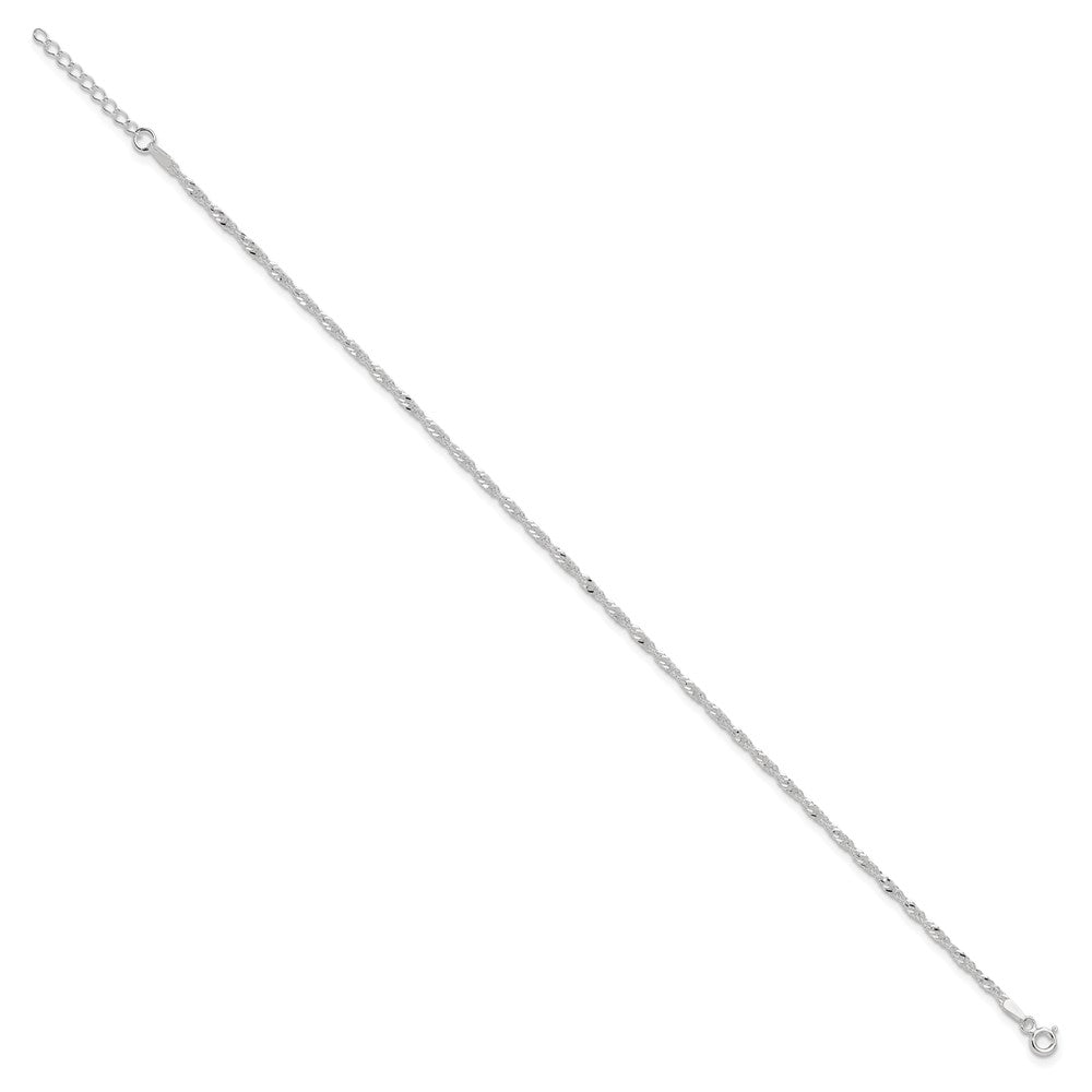 Sterling Silver 2mm Singapore 10in Plus 1in ext. Chain Anklet