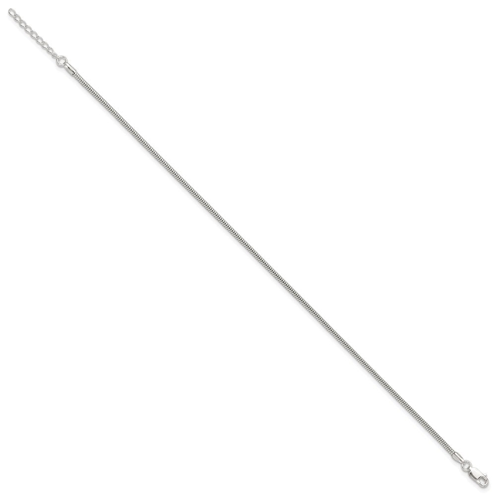 Sterling Silver 2mm Snake Chain 9in Plus 1in ext. Anklet