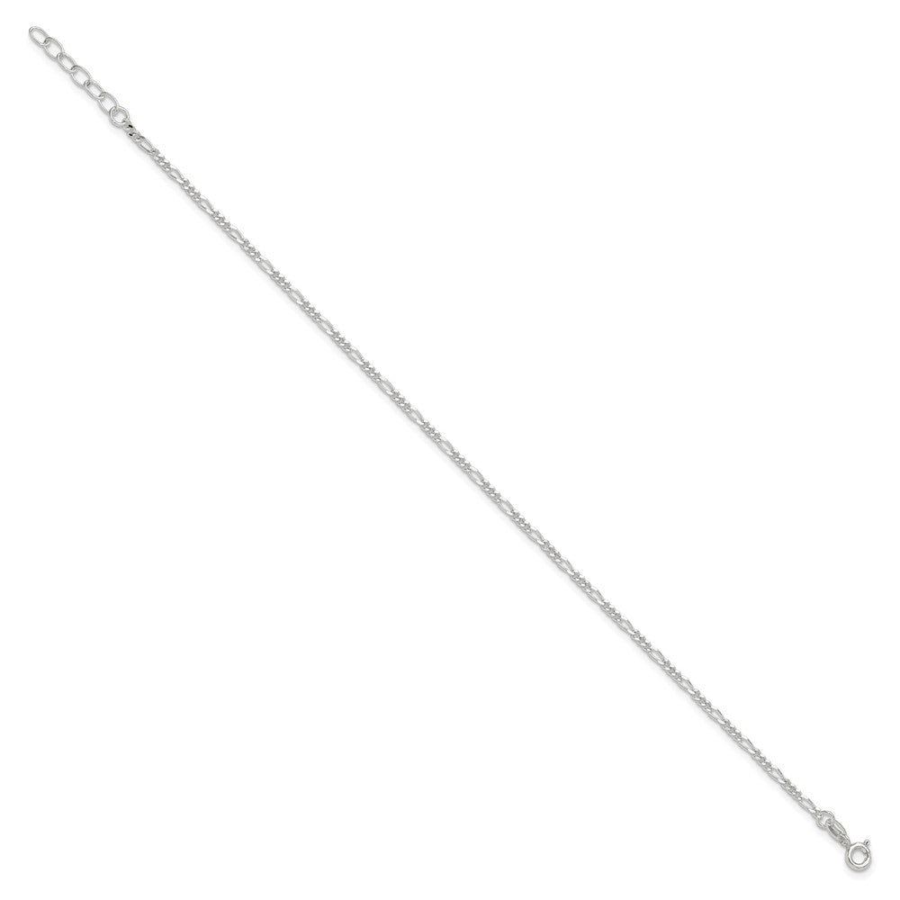 Sterling Silver Diamond Cut Polished Figaro 10in Plus 1in ext. Anklet