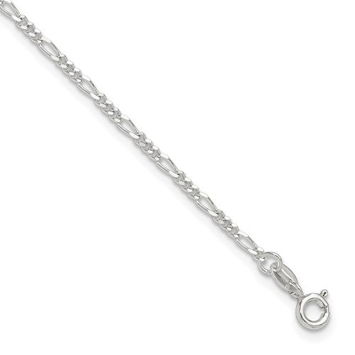 Sterling Silver Diamond Cut Polished Figaro 10in Plus 1in ext. Anklet
