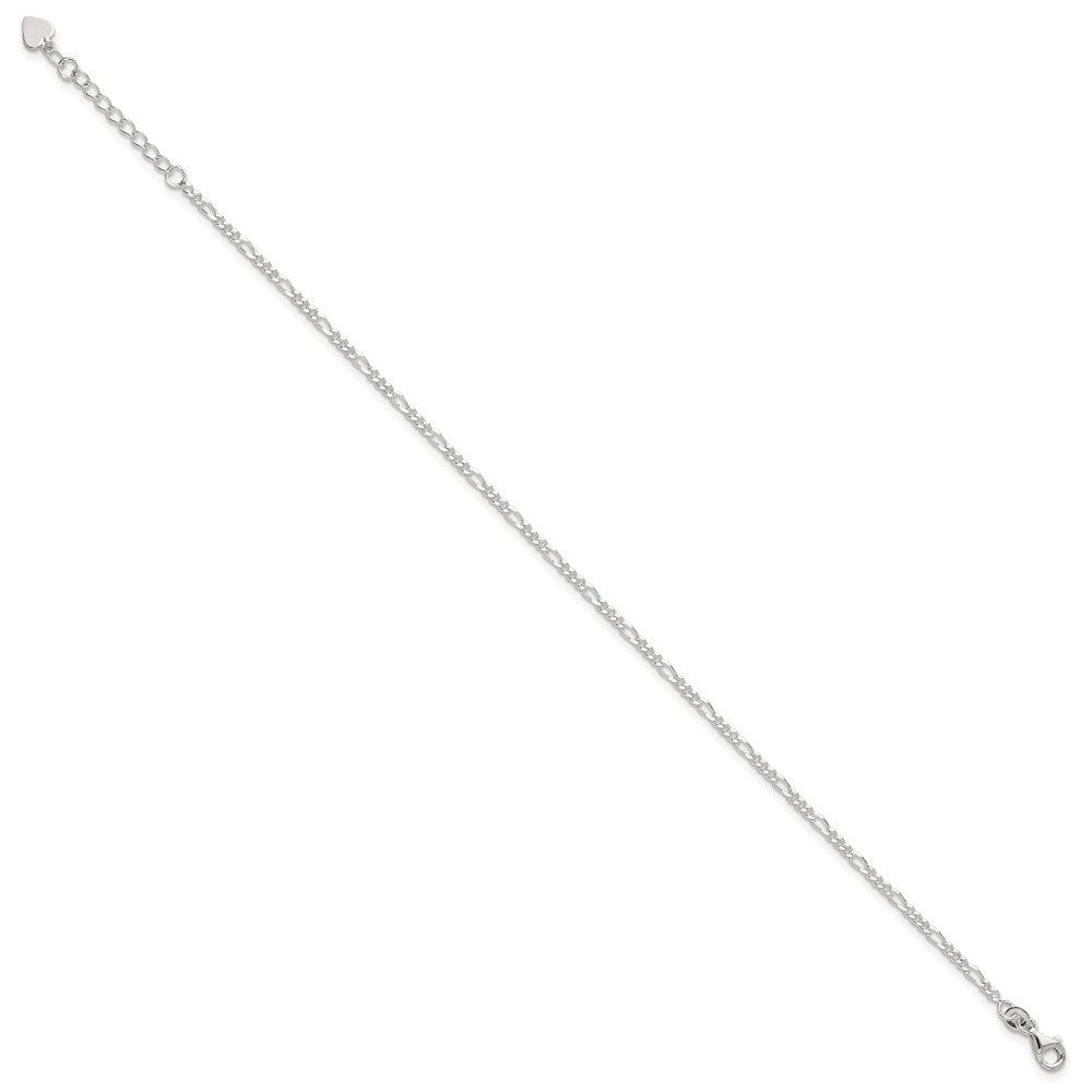 Sterling Silver D/C Polished Figaro 10in Plus 1in ext. Anklet