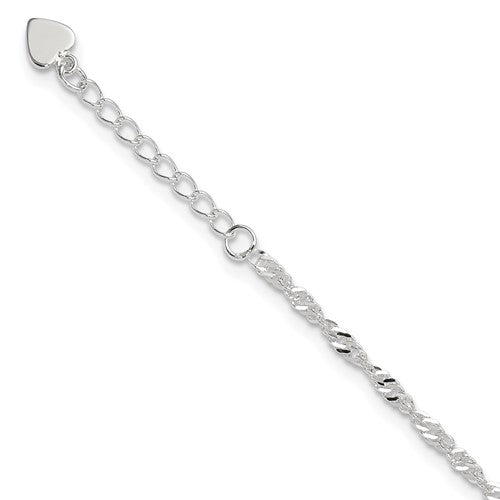 Sterling Silver D/C Polished 10in with 1in ext. Anklet