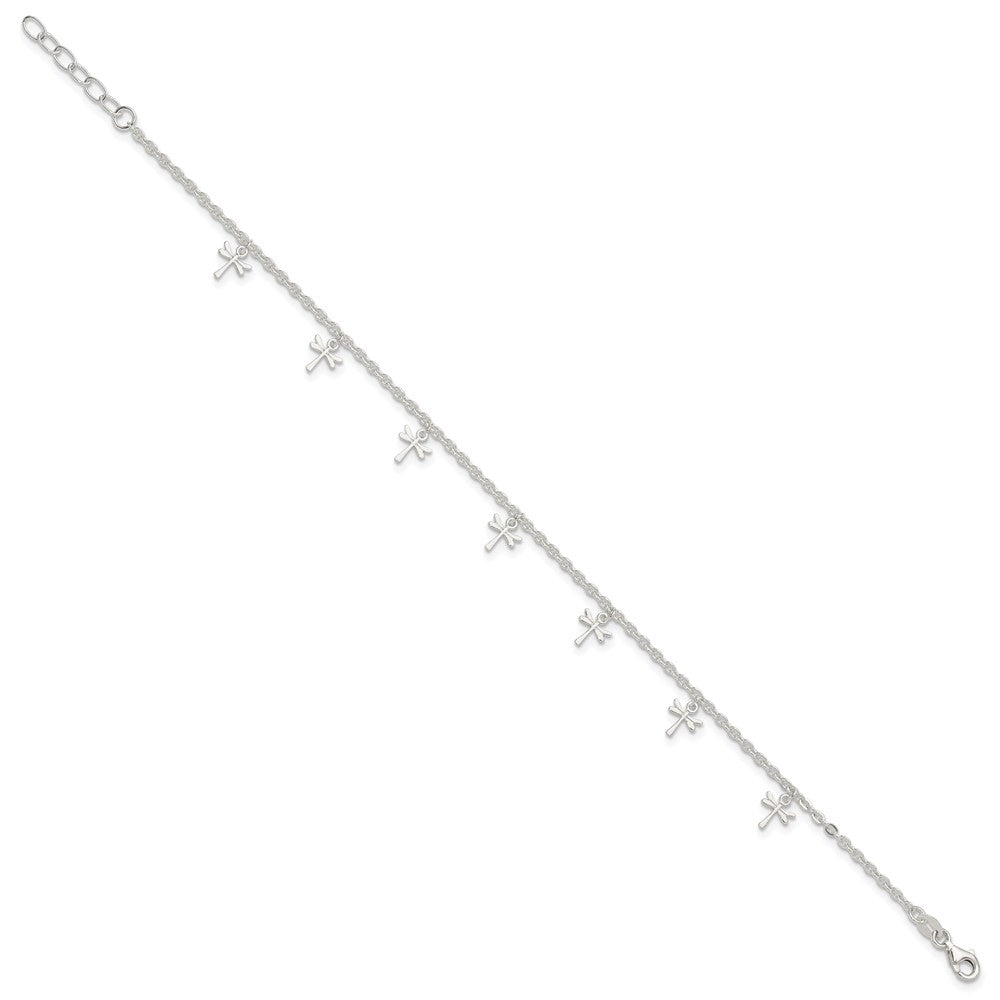 Sterling Silver Polished Dragonfly 10in Plus 1in Ext. Anklet