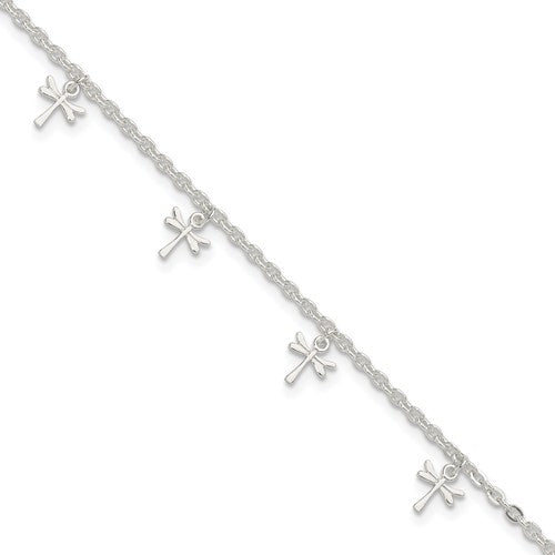 Sterling Silver Polished Dragonfly 10in Plus 1in Ext. Anklet