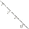 Sterling Silver Sun Moon Stars and Crystals 10in Plus 1in ext. Anklet
