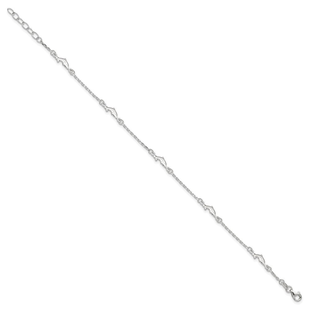 Sterling Silver Polished Dolphin 10in Plus 1in Ext. Anklet