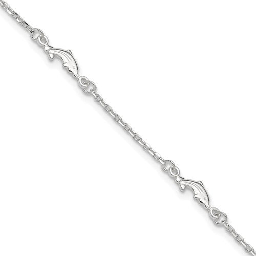 Sterling Silver Polished Dolphin 10in Plus 1in Ext. Anklet
