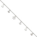 Sterling Silver Polished Ocean Theme 10in Plus 1in Ext. Anklet