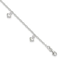 Sterling Silver Polished Puffed Heart 10in Plus 1in ext Anklet