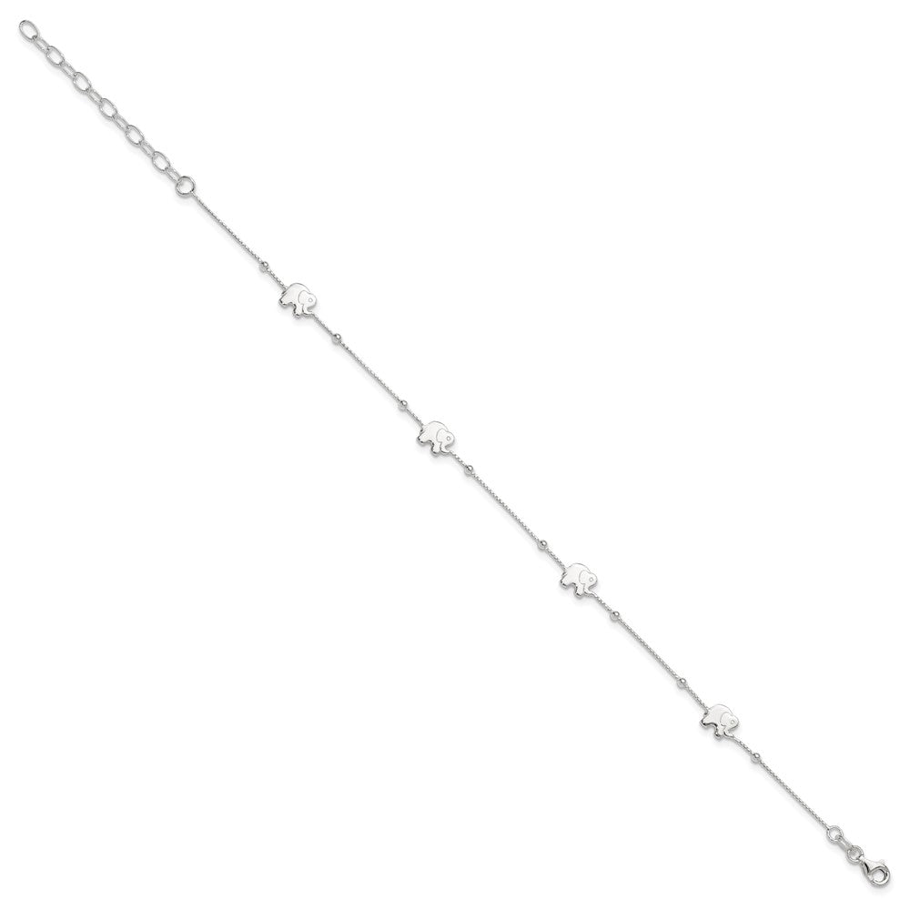 Sterling Silver Polished Elephant 10in Plus 2in Ext. Anklet