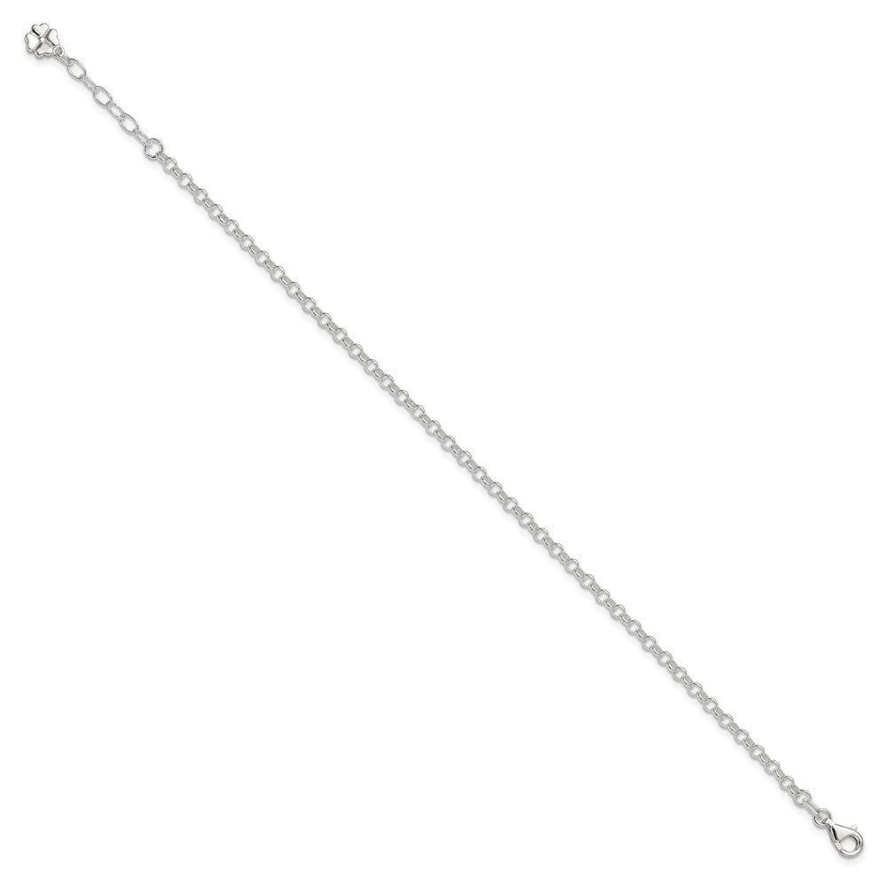 Sterling Silver Polished Four Leaf Clover 10in Plus 1in Ext. Anklet