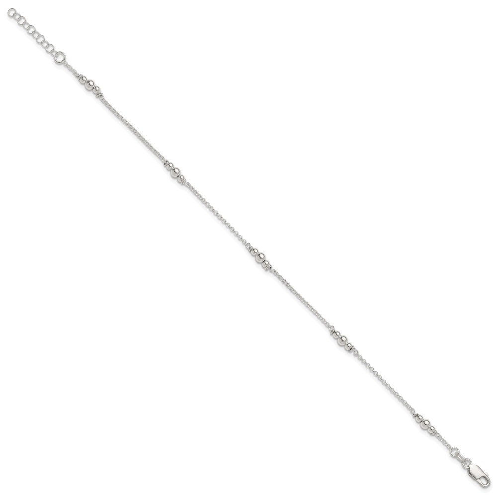 Sterling Silver Polished Bead 10in Plus 1in ext. Anklet