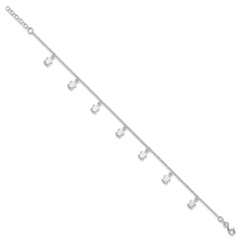 Sterling Silver Polished Turtle 9in Plus 1in Ext. Anklet
