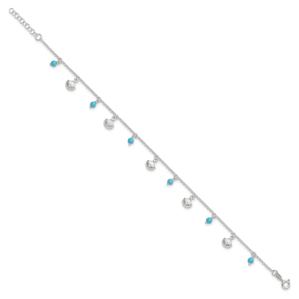 Sterling Silver Shells and Turquoise Beads 10in Plus 1in ext. Anklet