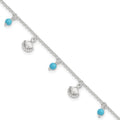 Sterling Silver Shells and Turquoise Beads 10in Plus 1in ext. Anklet