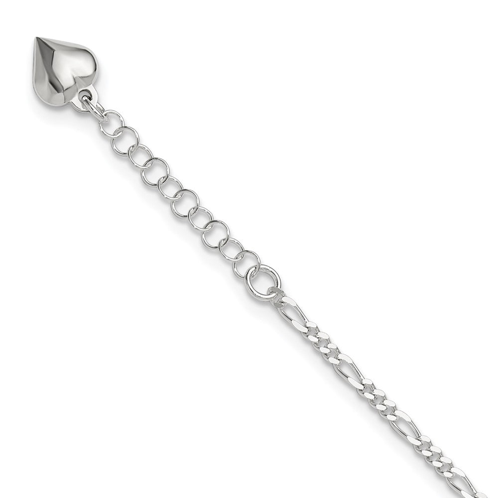 Sterling Silver Polished Heart 9in Plus 1in Ext. Anklet