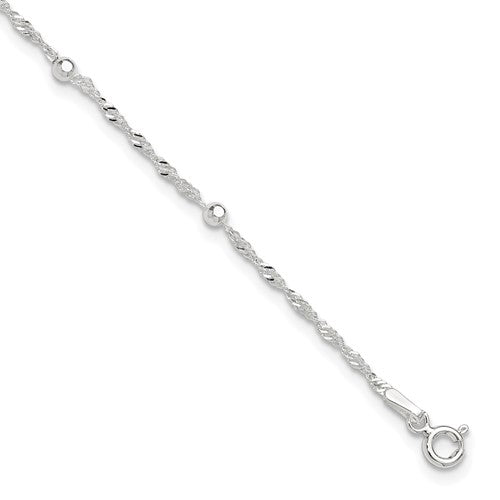 Sterling Silver 9in Plus 1in ext. Anklet