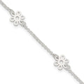 Sterling Silver Polished Flower 10in Plus 1in Ext. Anklet
