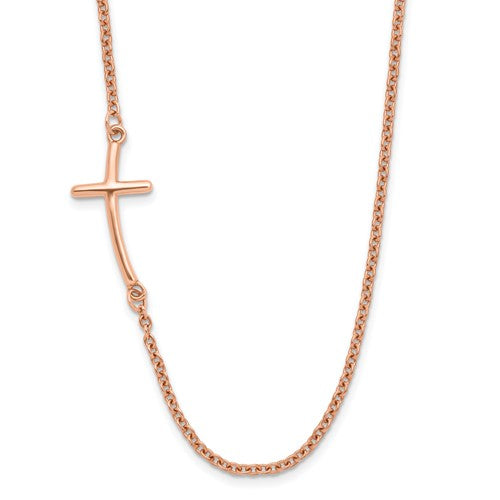Sterling Silver RG-plated Large Off-Set Sideways Curved Cross Necklace