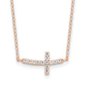 Sterling Silver Rose Gold-plated CZ Sideways Cross w/2in Ext Necklace