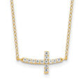 Sterling Silver Yellow Gold-plated CZ Sideways Cross w/2in Ext Necklace