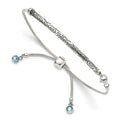 Sterling Silver Antiqued Blue Crystal Round Bezel Adjustable Bracelet