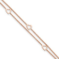 Sterling Silver Rose-tone Polished Heart 10in Plus 1in Anklet