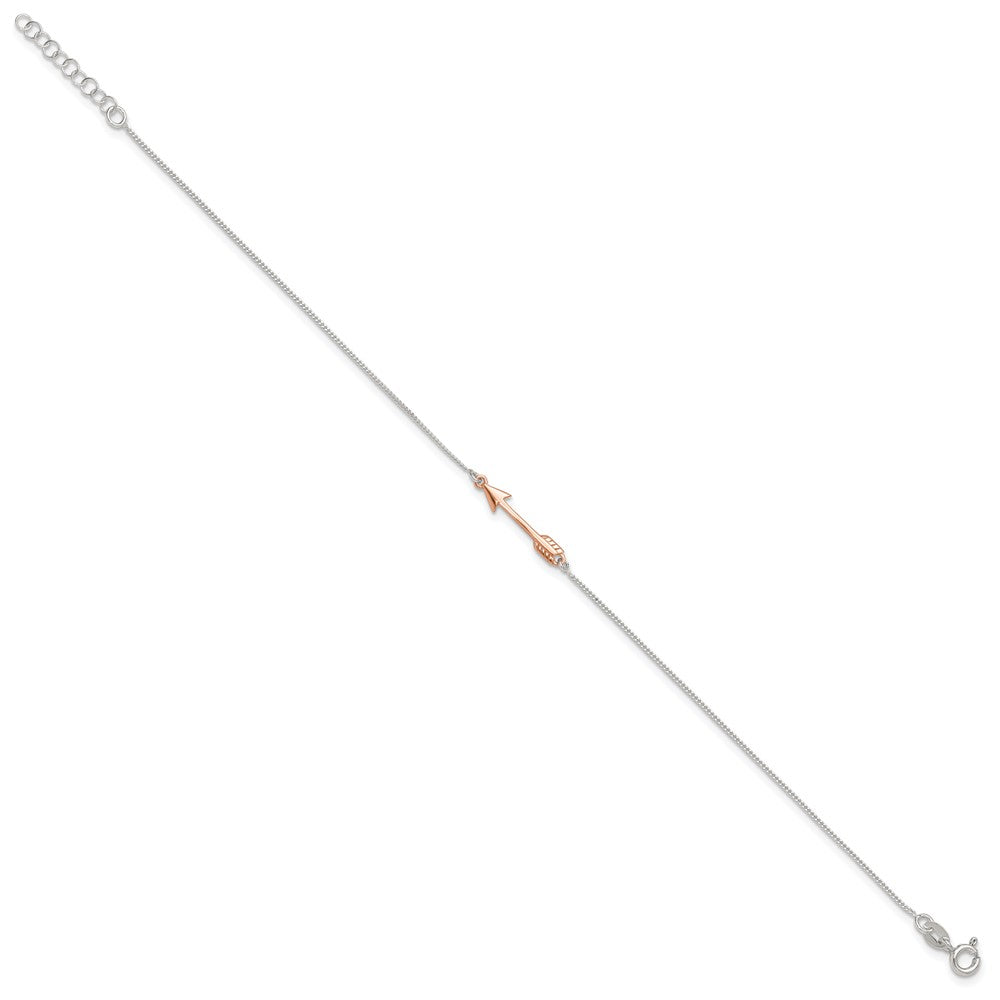 Sterling Silver with Rose-tone Polished Arrow 10in Plus 1in ext. Anklet