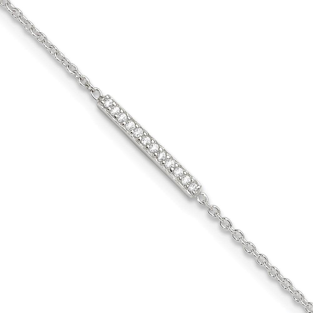 Sterling Silver Polished CZ Bar 10in Plus 1in Ext. Anklet